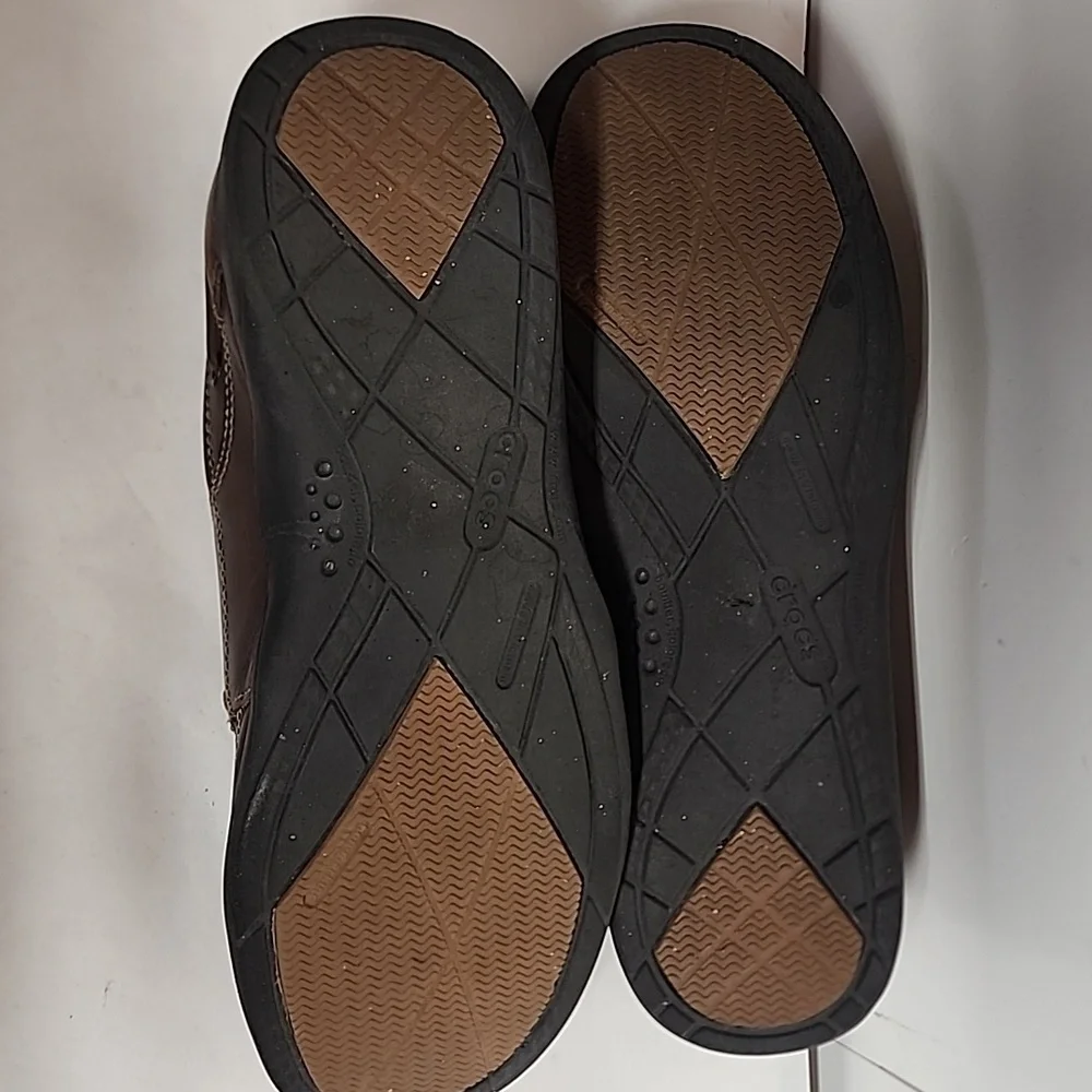 Crocs Leather Harborline Moccasin Mens Brown Boat Shoes Size M11